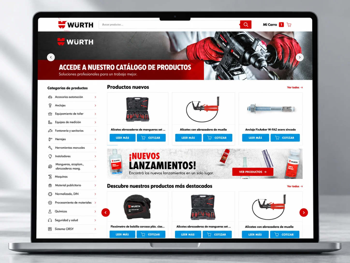 Catálogo B2B de Würth Centroamérica desarrollado por Web Studio Panamá