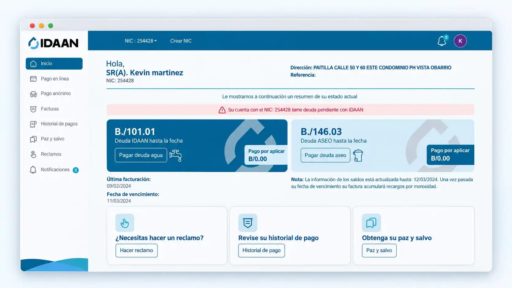 Plataforma a medida IDAAN