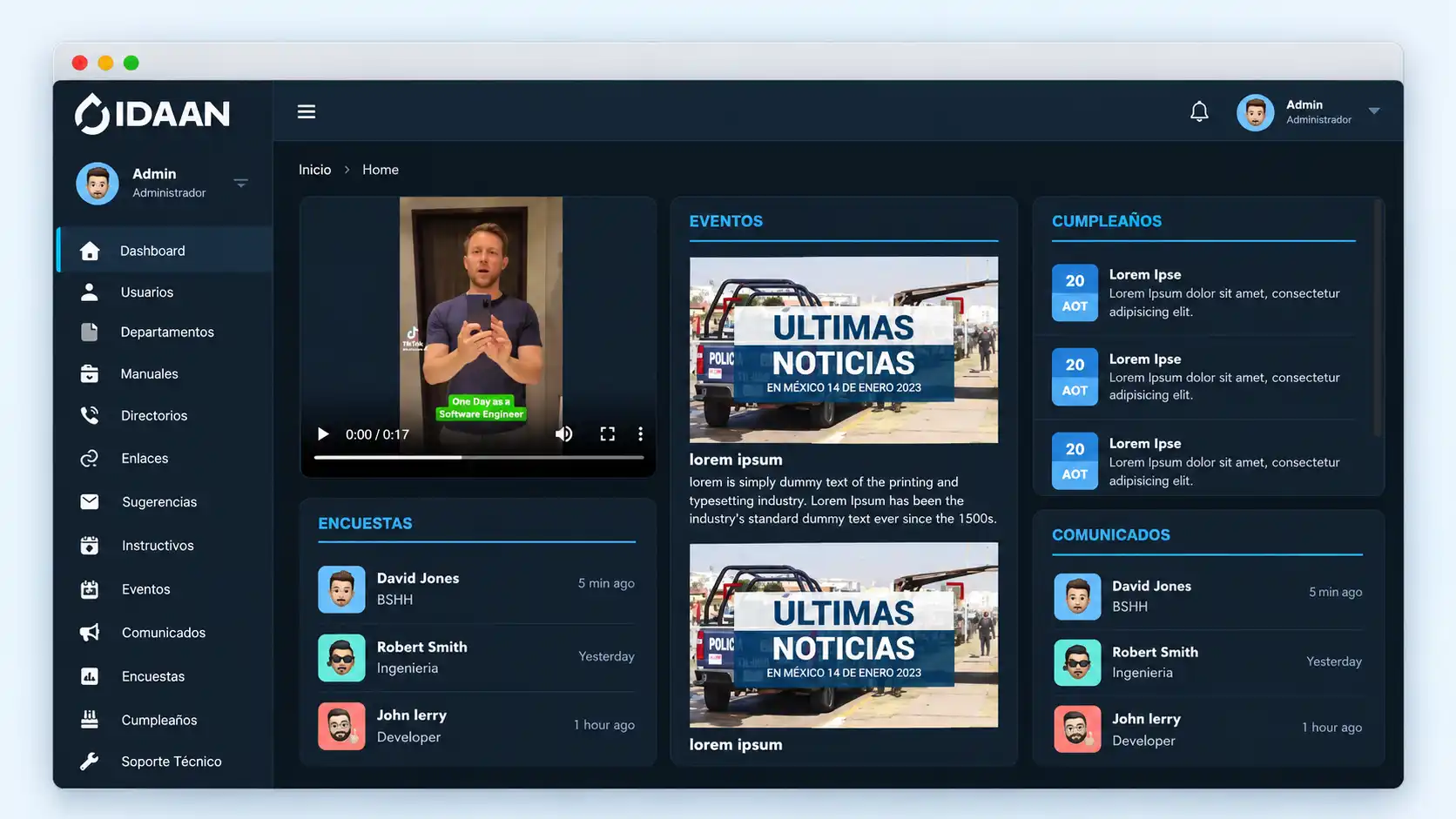 Intranet IDAAN desarrollada por Web Studio Panamá