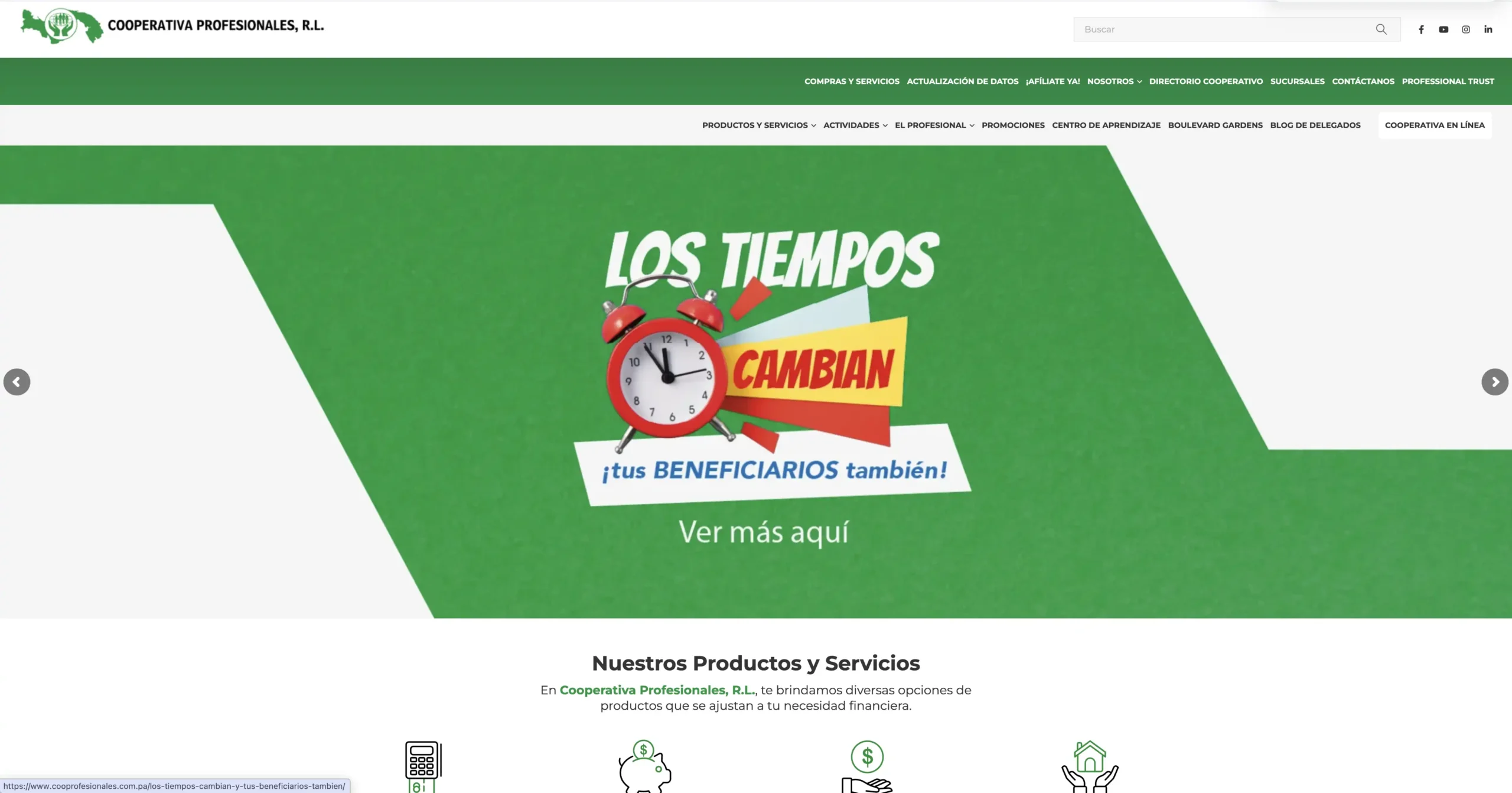 Sitio web corporativo de Cooperativa Profesionales desarrollado por Web Studio Panamá