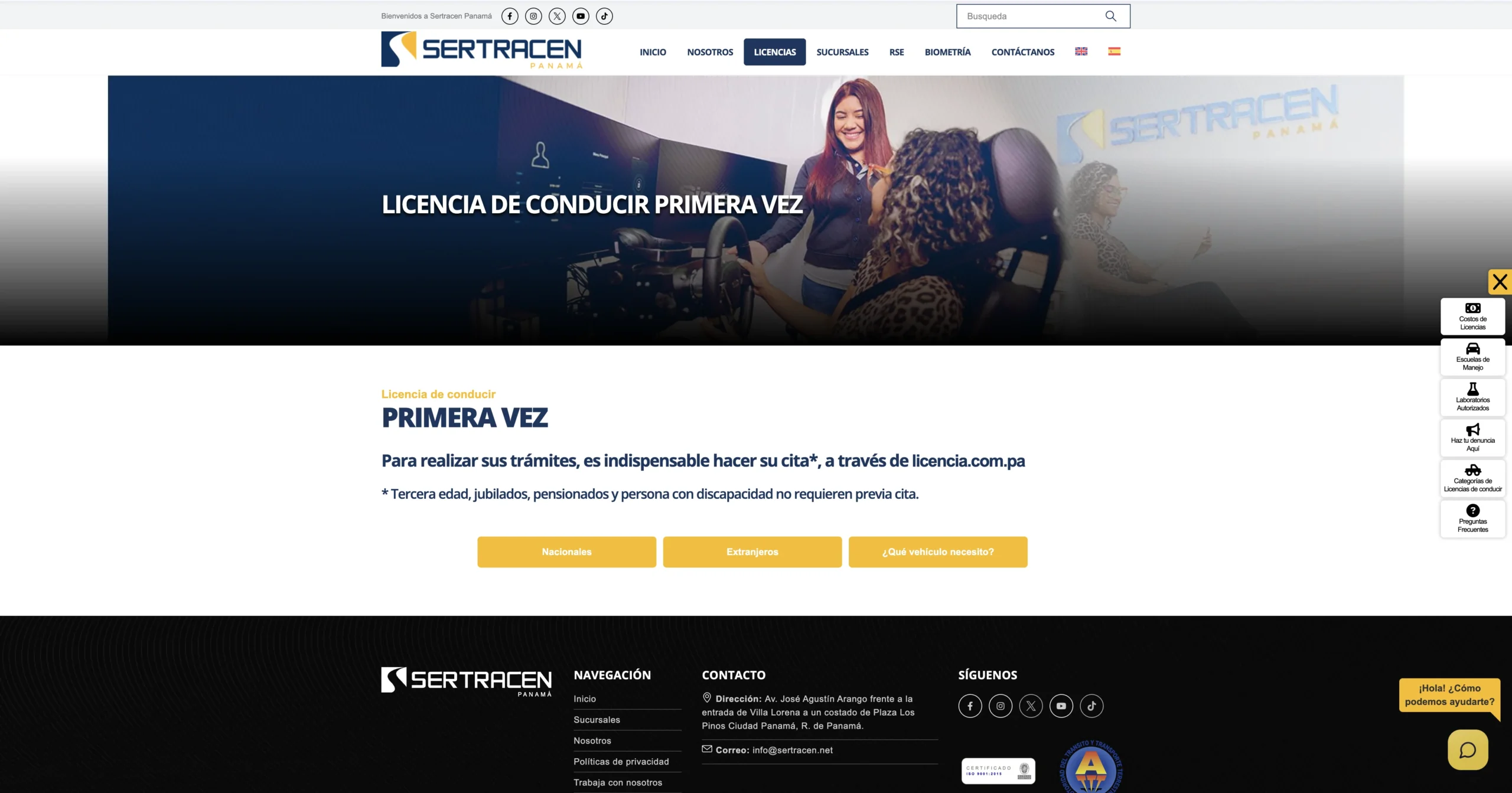 Sitio web corporativo de Sertracen desarrollado por Web Studio Panamá